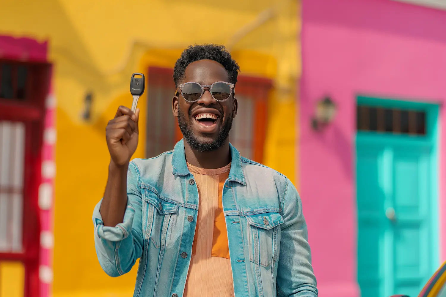 Smiling man holding a car key